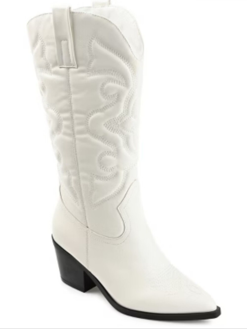 Soda White Western Pointed-Toe Mid-Calf Boot